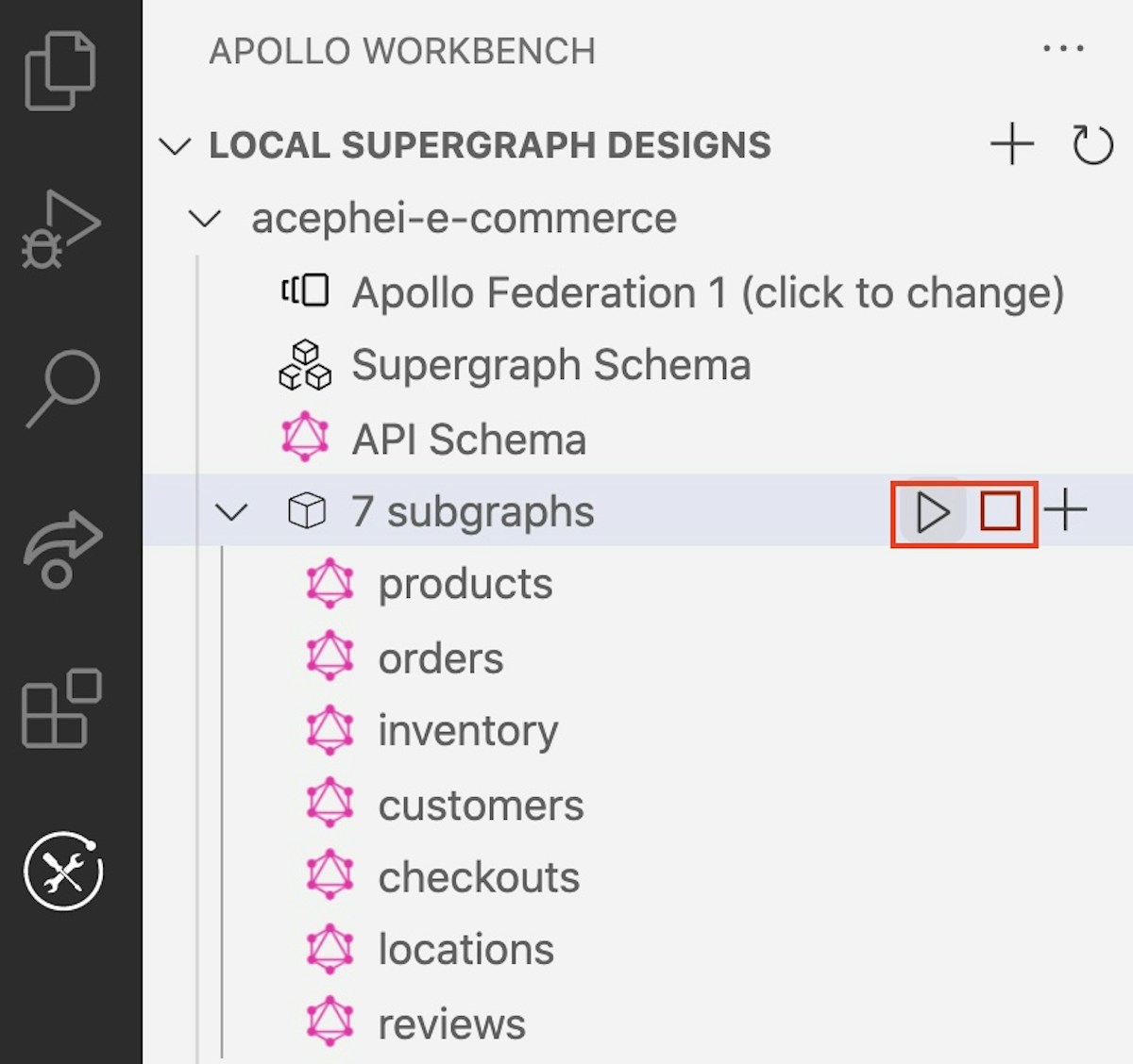 Play button for running supergraph locally