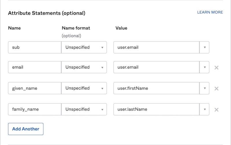 Okta configure attributes statements