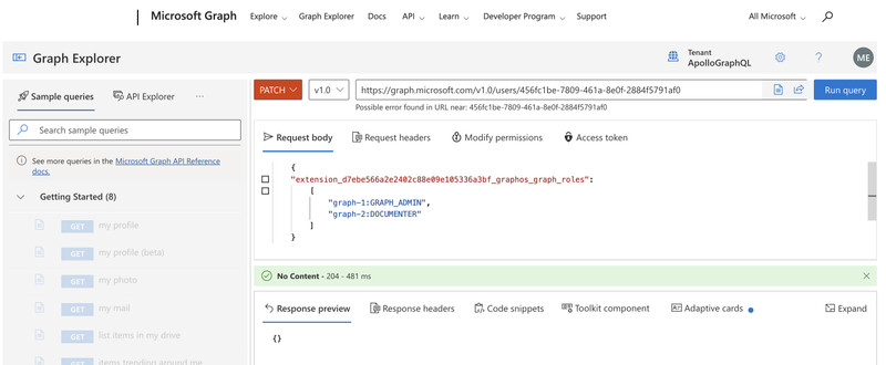 Using the Microsoft Graph Explorer to assign graph-specific roles