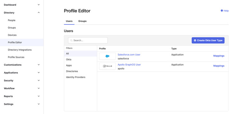 Okta profile editor