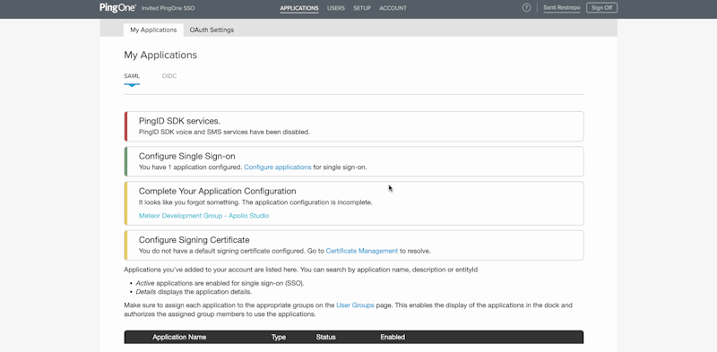 PingOne OIDC application