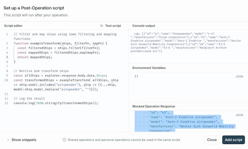 Example post-operation in the Explorer