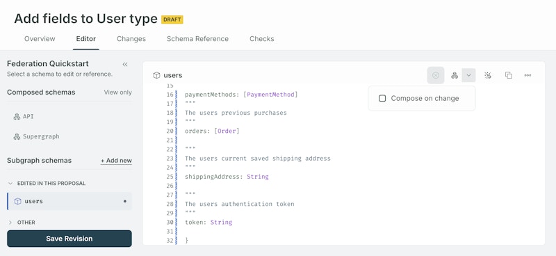 Schema proposals editor in GraphOS Studio