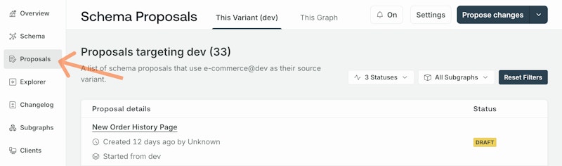 Opening the Proposals page from the left navigation in GraphOS Studio