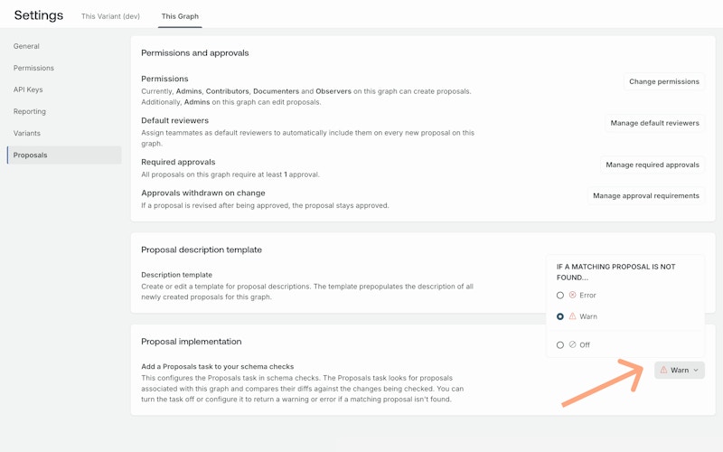 Proposals check settings in GraphOS Studio