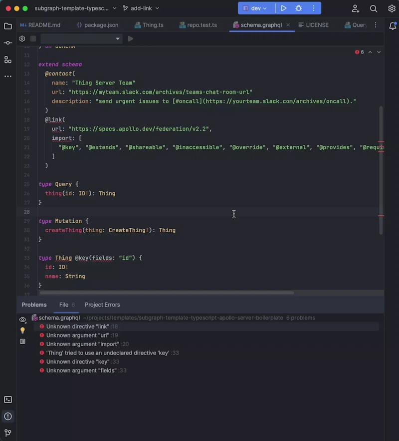 An animation showing the process of enabling Apollo Federation support in the GraphQL plugin for JetBrains (described above)