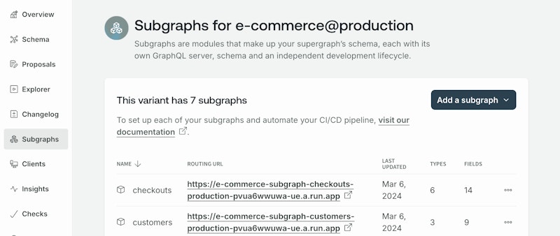 The 'Add a subgraph' button in the subgraphs page in GraphOS Studio