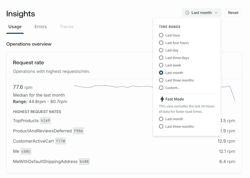 GraphOS Studio Insights page with timeframe selection