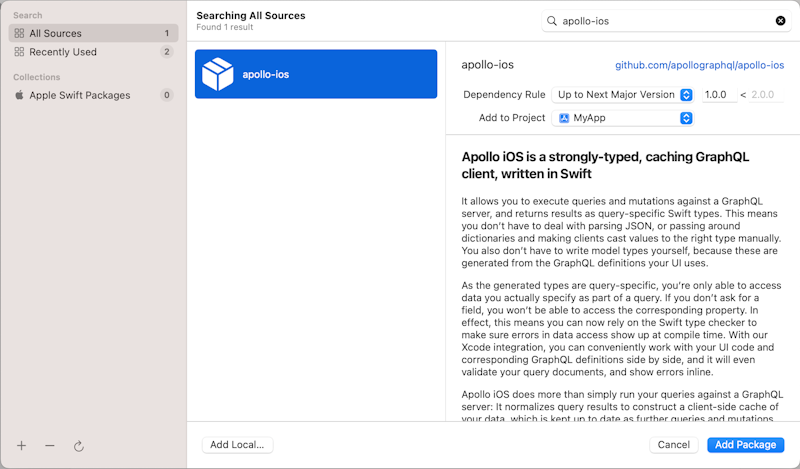 Pasting the Apollo iOS GitHub URL