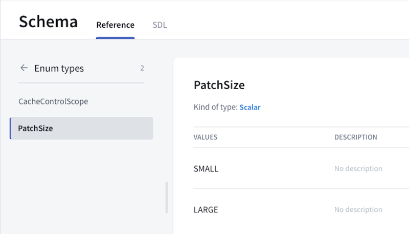 The patch size enum in Sandbox's Schema tab