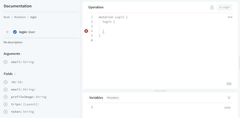 The login mutation after initially being added