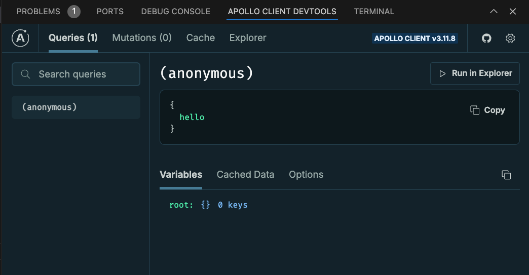 Apollo Client Devtools in a VS Code panel