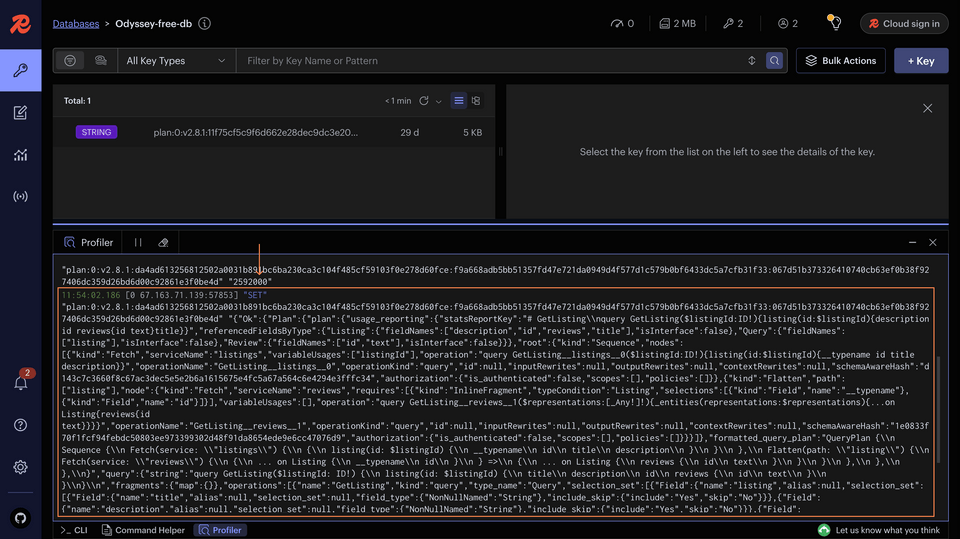 Profiler output showing the SET operation, followed by the query plan that was inserted into the cache