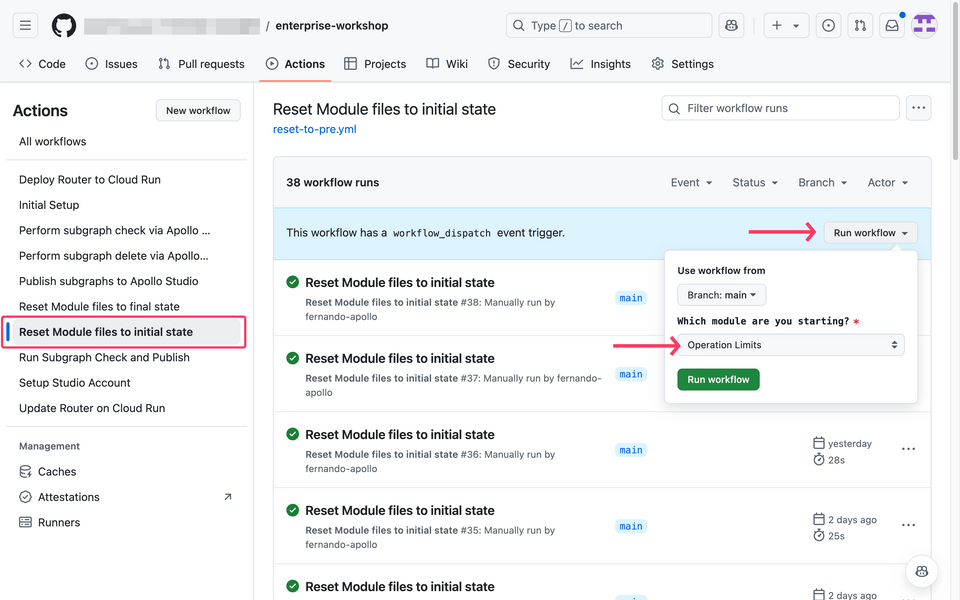 Reseting a module to its initial state