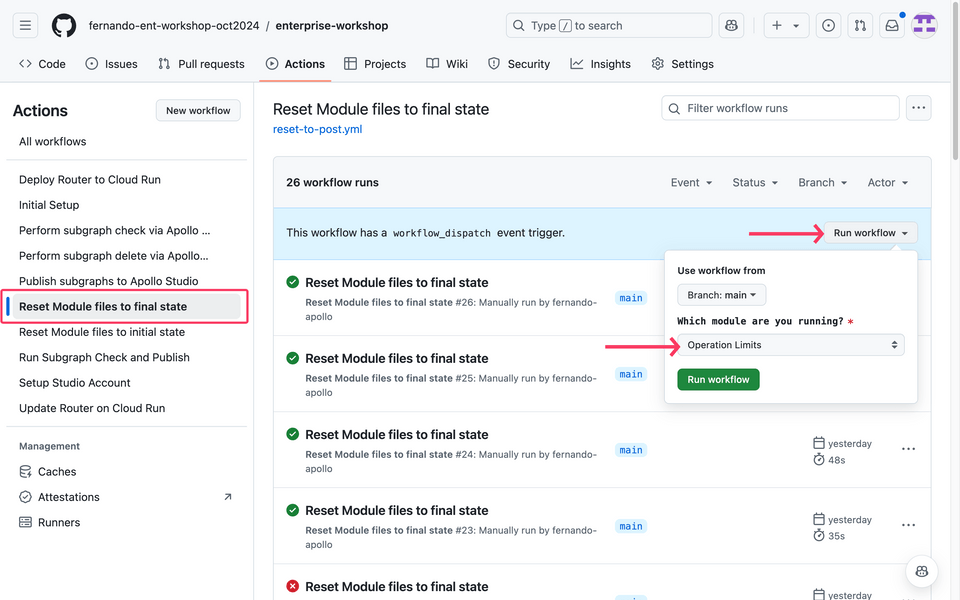 Reseting a module to its final state