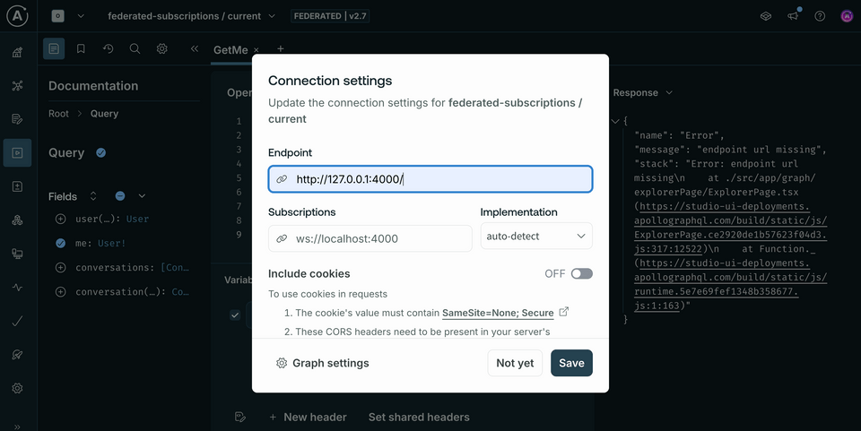 A screenshot of Explorer showing the Connection Settings modal and the URL for our router