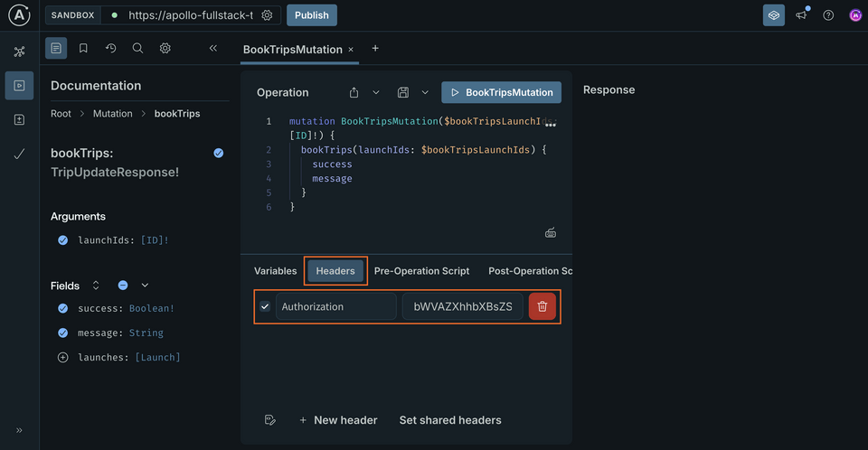 Explorer with the Headers panel open, highlighting the Authorization header that has been added