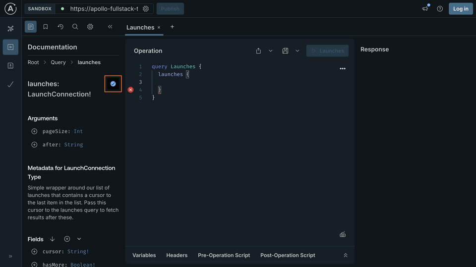 Adding the launches field to the Operation panel