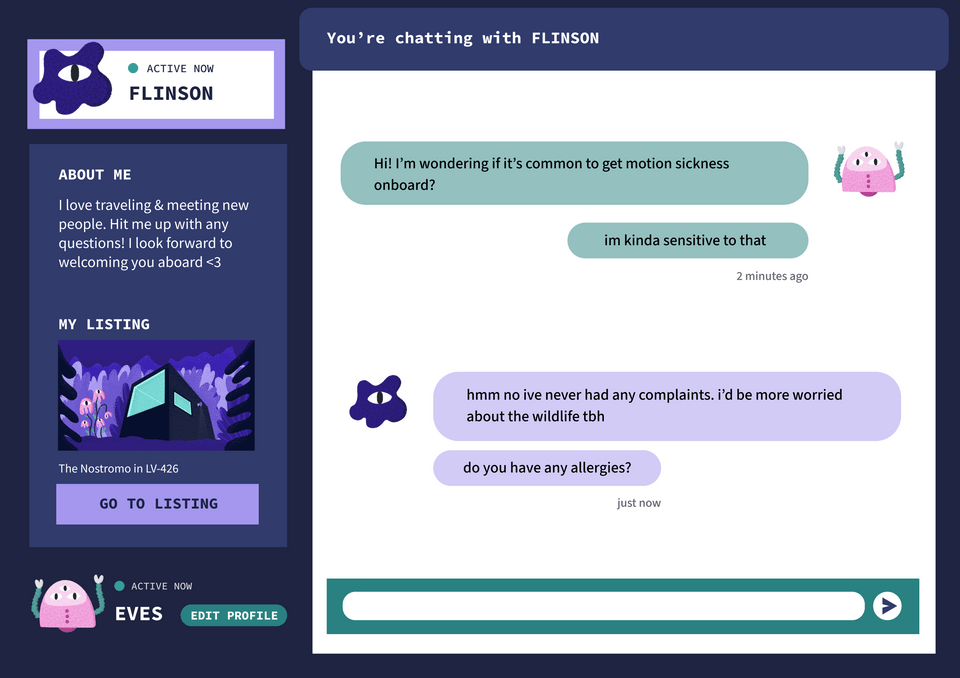 A mockup of an Airlock themed chat window