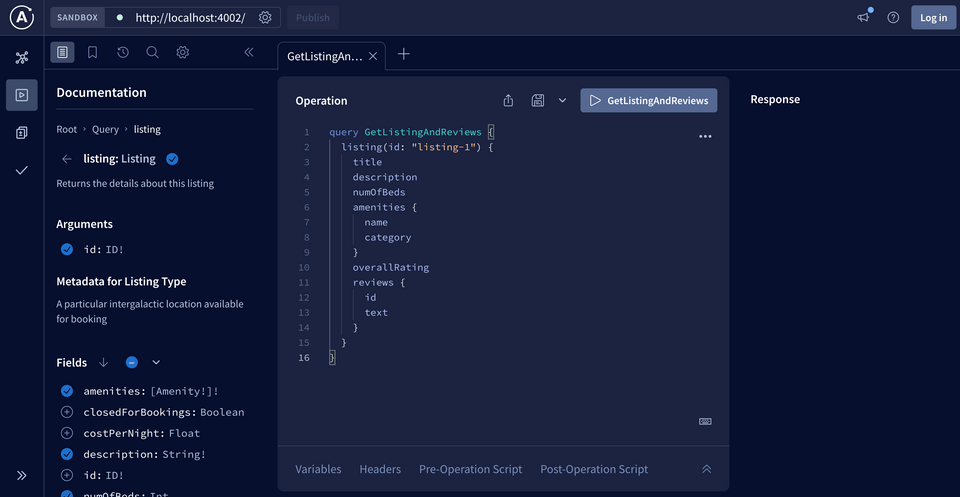 Sandbox with our dream query syntax written into the Operation panel