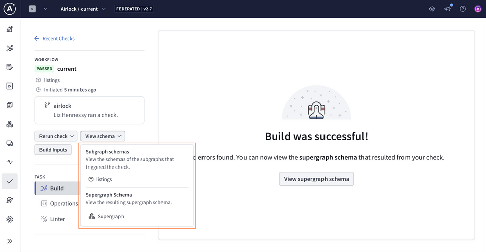 Clicking into the check, and selecting the Build resultsl