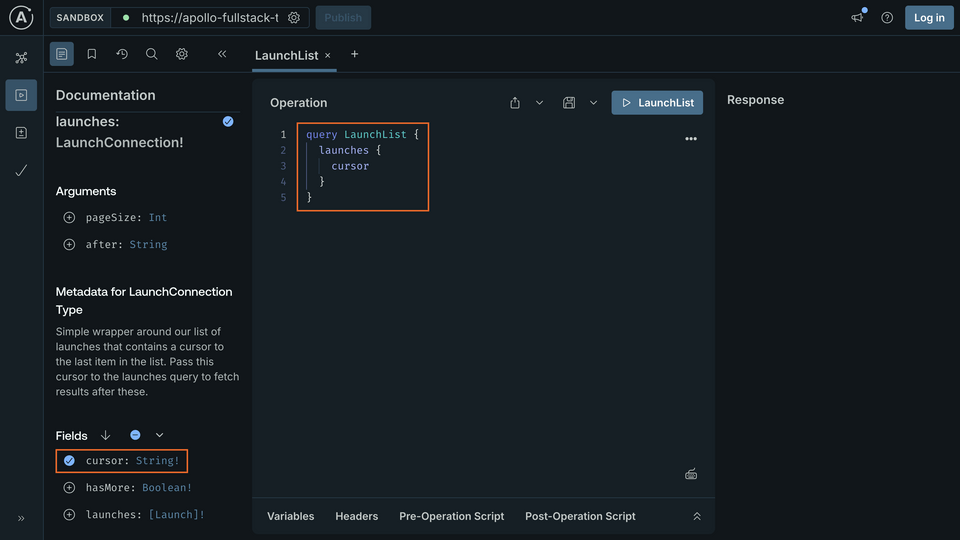 The query updated with the cursor field added