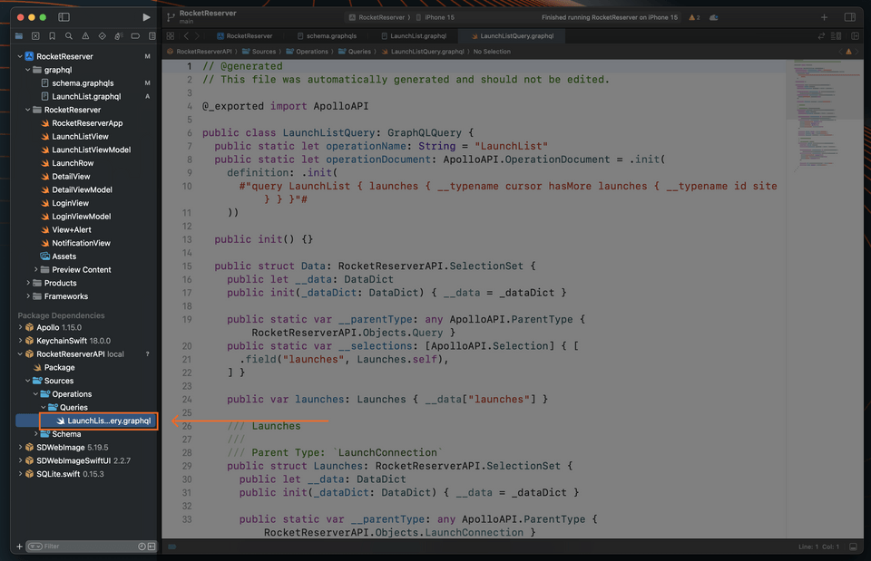 The LaunchListQuery generated file in the RocketReserverAPI dependency