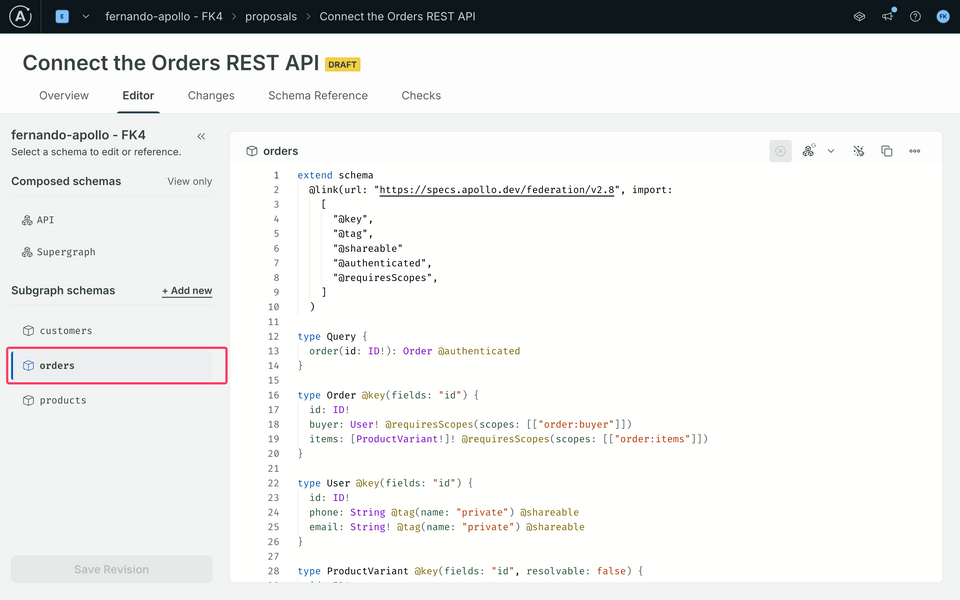 Choosing the orders schema