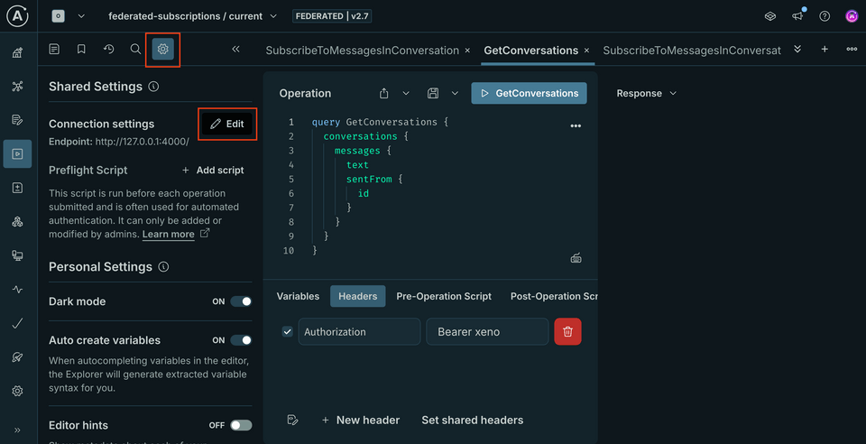 A screenshot Studio showing how to access the Settings panel