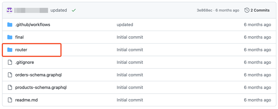 GitHub view with router folder highlighted