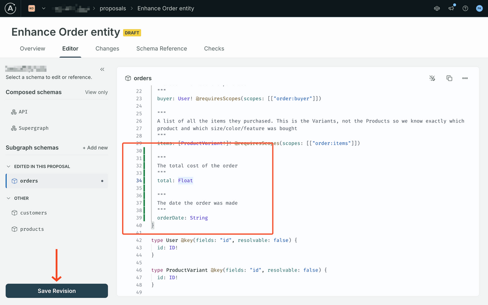 Screenshot of change proposal code changes