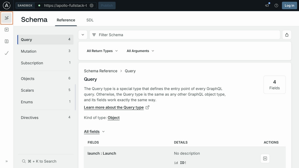 The Schema page in Sandbox