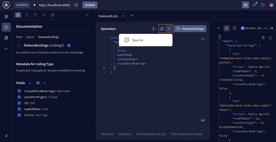 The Save dropdown in the Explorer, showing the Save as option