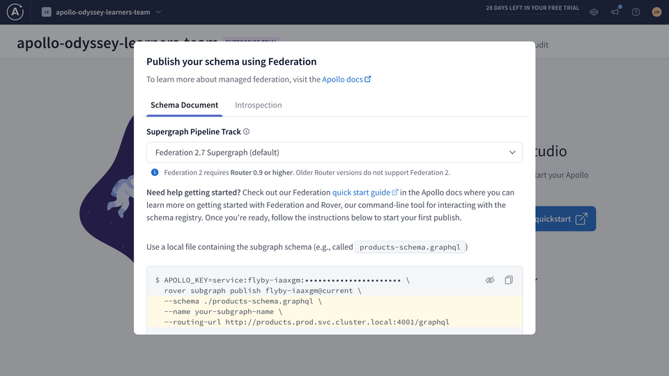 The Publish your Schema with Federation modal in Studio