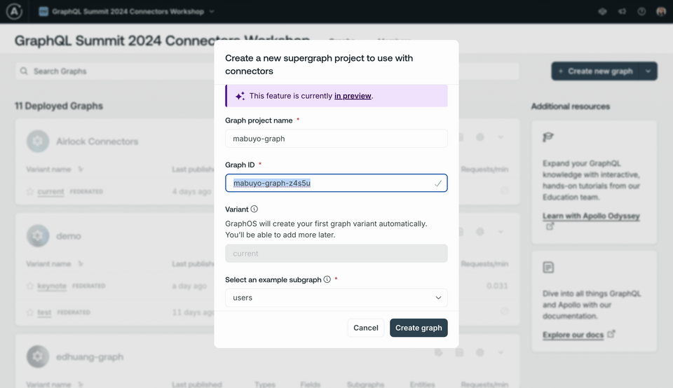 Setup graph modal